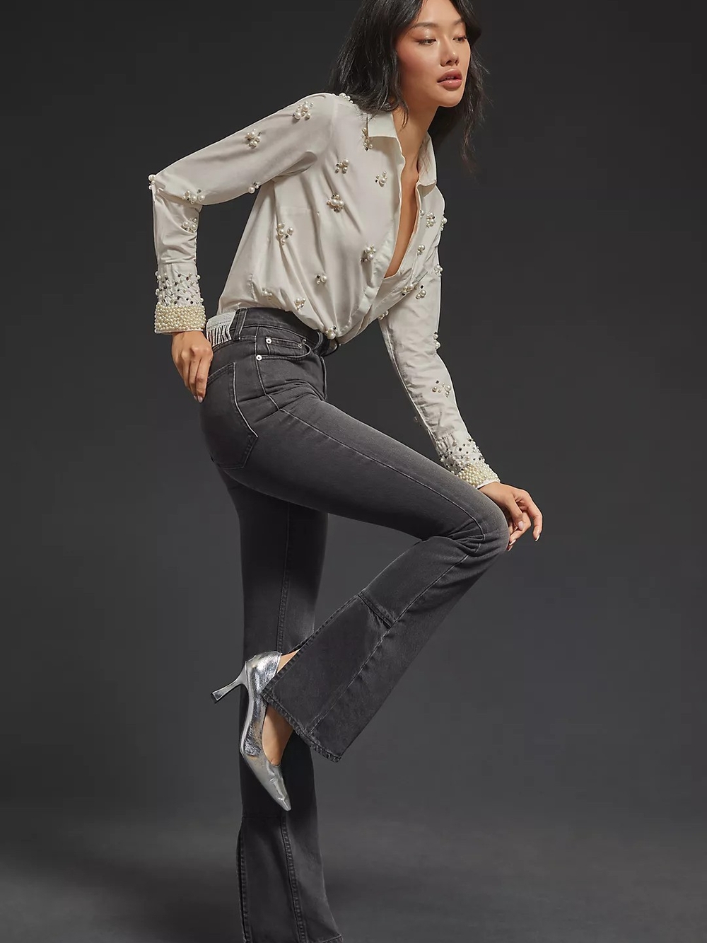 Anthropologie Mother Snacks! High Rise Mouthwatering Black Wedge Slit Jeans 31